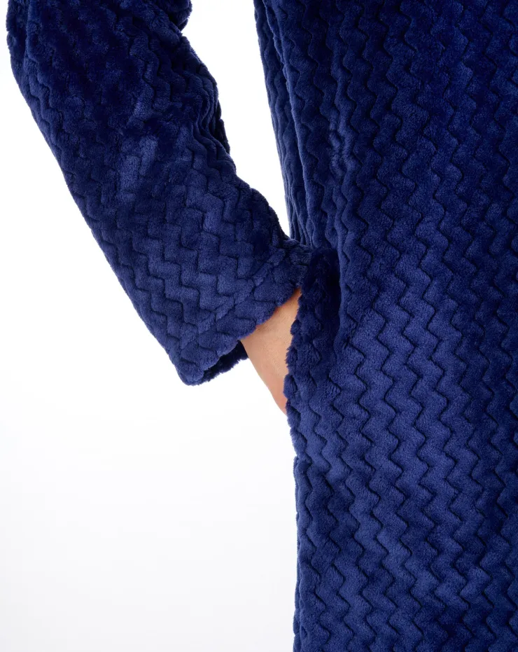 Zig-Zag Pattern Fleece 46" Button Housecoat HC02316