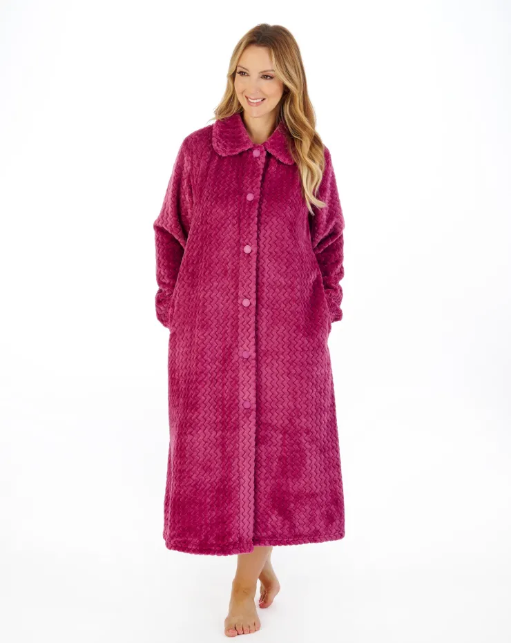 Zig-Zag Pattern Fleece 46" Button Housecoat HC02316