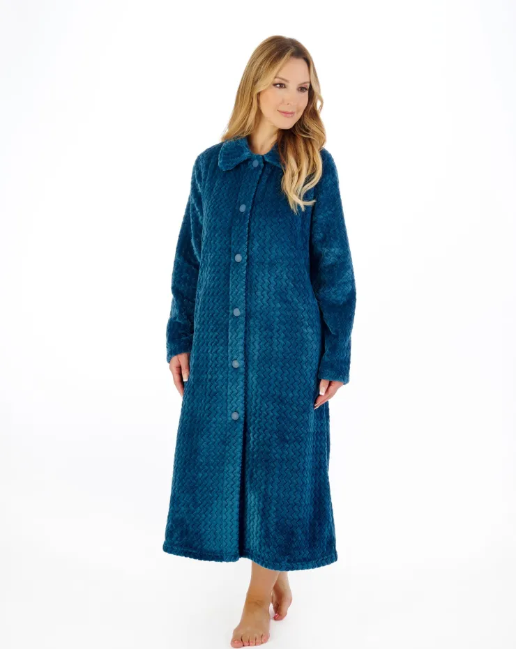 Zig-Zag Pattern Fleece 46" Button Housecoat HC02316
