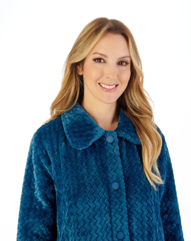 Zig-Zag Pattern Fleece 46" Button Housecoat HC02316