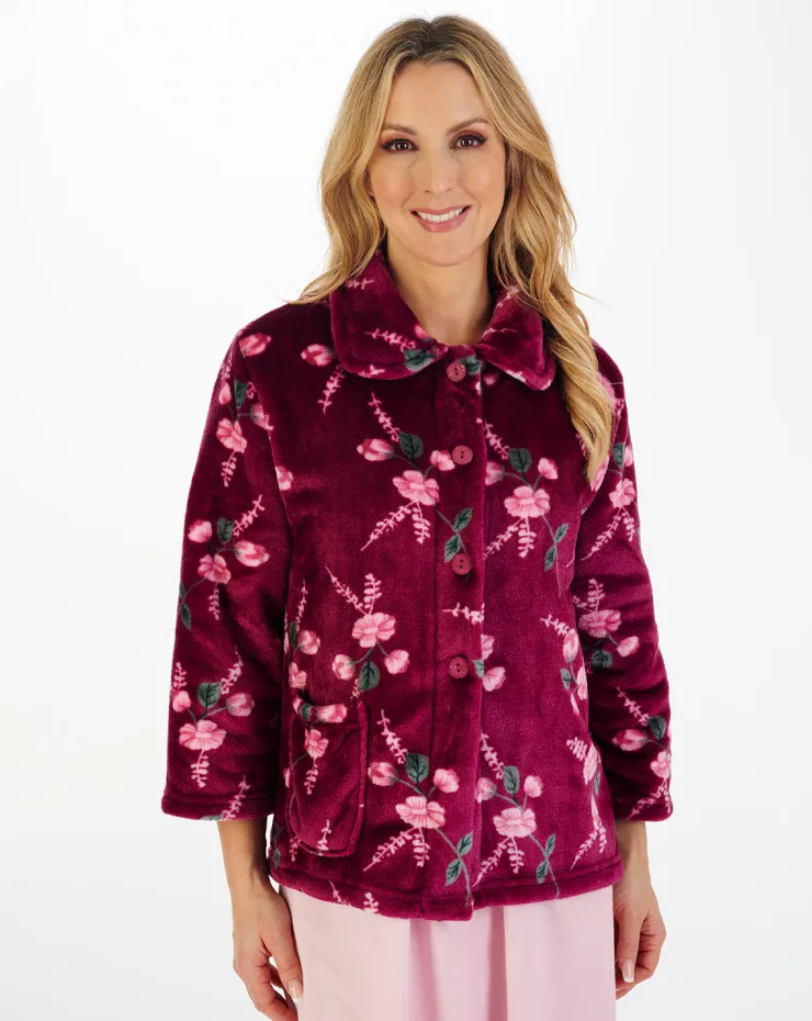 Floral Flannel Fleece Button Through Bedjacket BJ06310