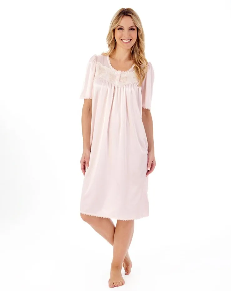 Knitted Satin Embroidered Trim 40" Nightdress ND55400