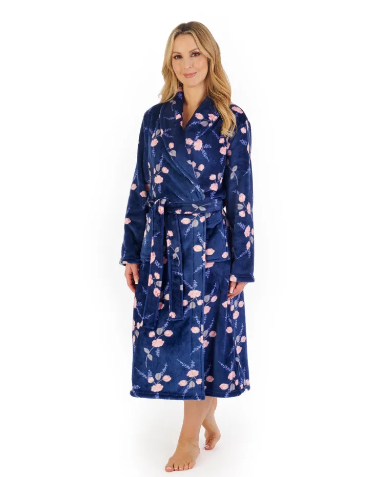 Floral Flannel Fleece 46" Shawl Collar Wrap HC06313