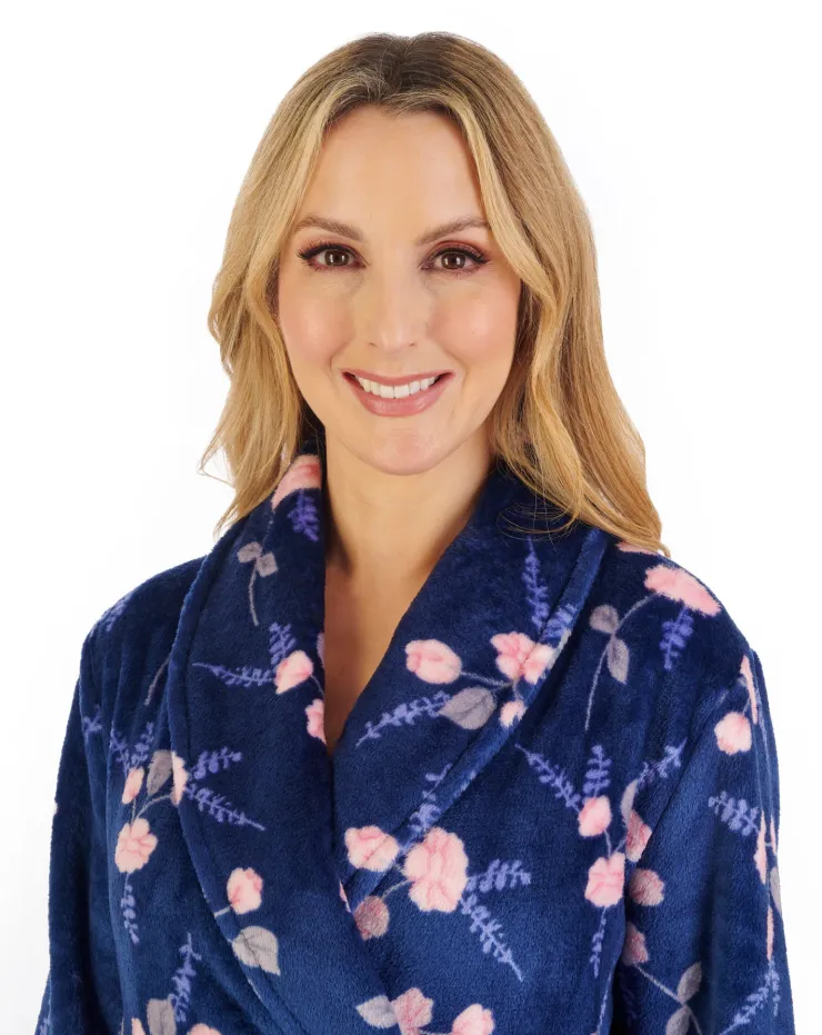 Floral Flannel Fleece 46" Shawl Collar Wrap HC06313