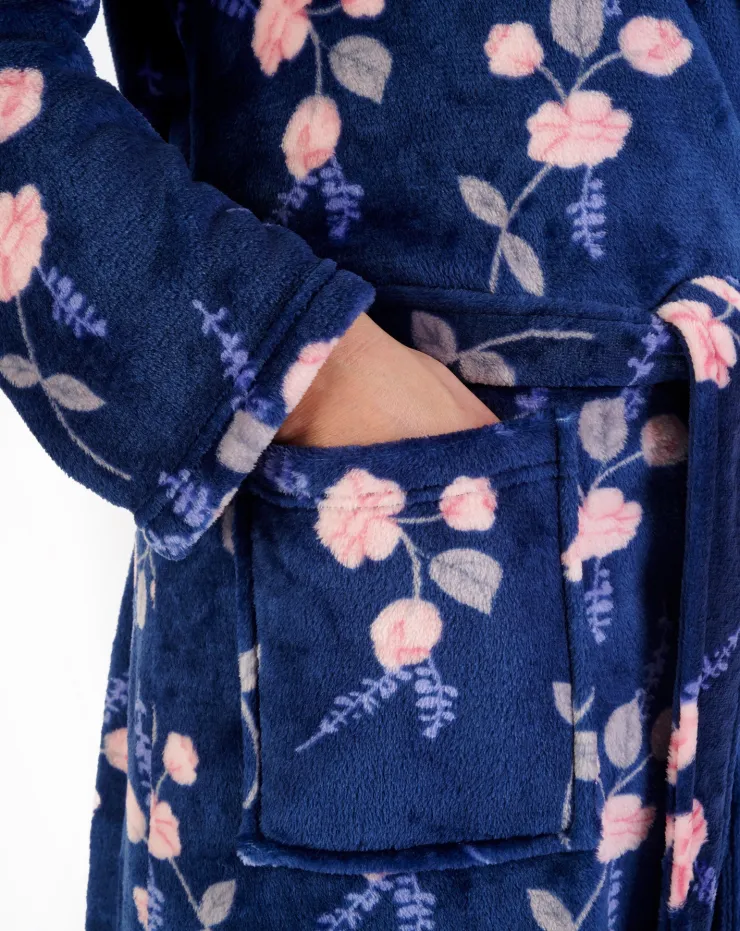 Floral Flannel Fleece 46" Shawl Collar Wrap HC06313