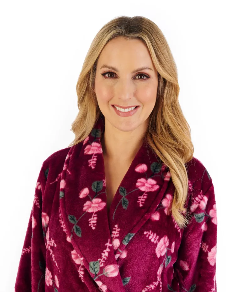 Floral Flannel Fleece 46" Shawl Collar Wrap HC06313
